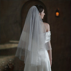 Double Layer Sequin Head Veil with Comb for Bridal Wedding