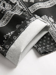 Paisley & Floral Pattern Slim Fit Jeans Men's Street Style Denim Pants