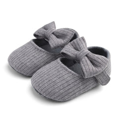 Baby Girls Knitted Shoes With Bow Soft Sole Non slip Slip on Walking Shoes