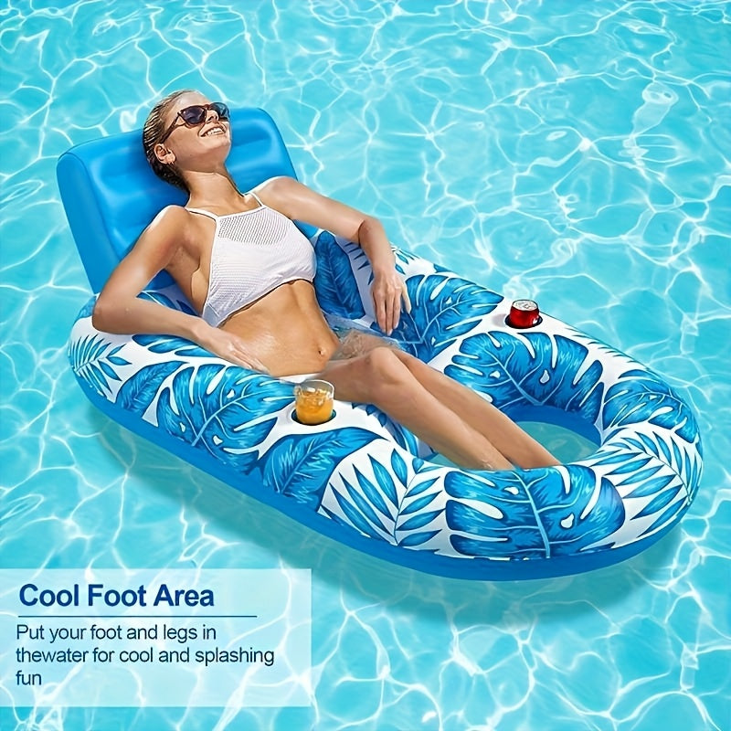 Maple Leaf Pattern Inflatable Pool Float Lounge Chair with Cup Holders