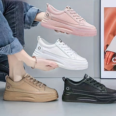Women's Smile Face Lace Up Skate Shoes Non slip Platform Sneakers