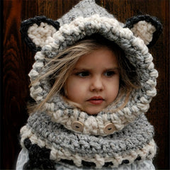 Kids Knit Fox Shawl Hat Warm Scarf For Boys Girls Children