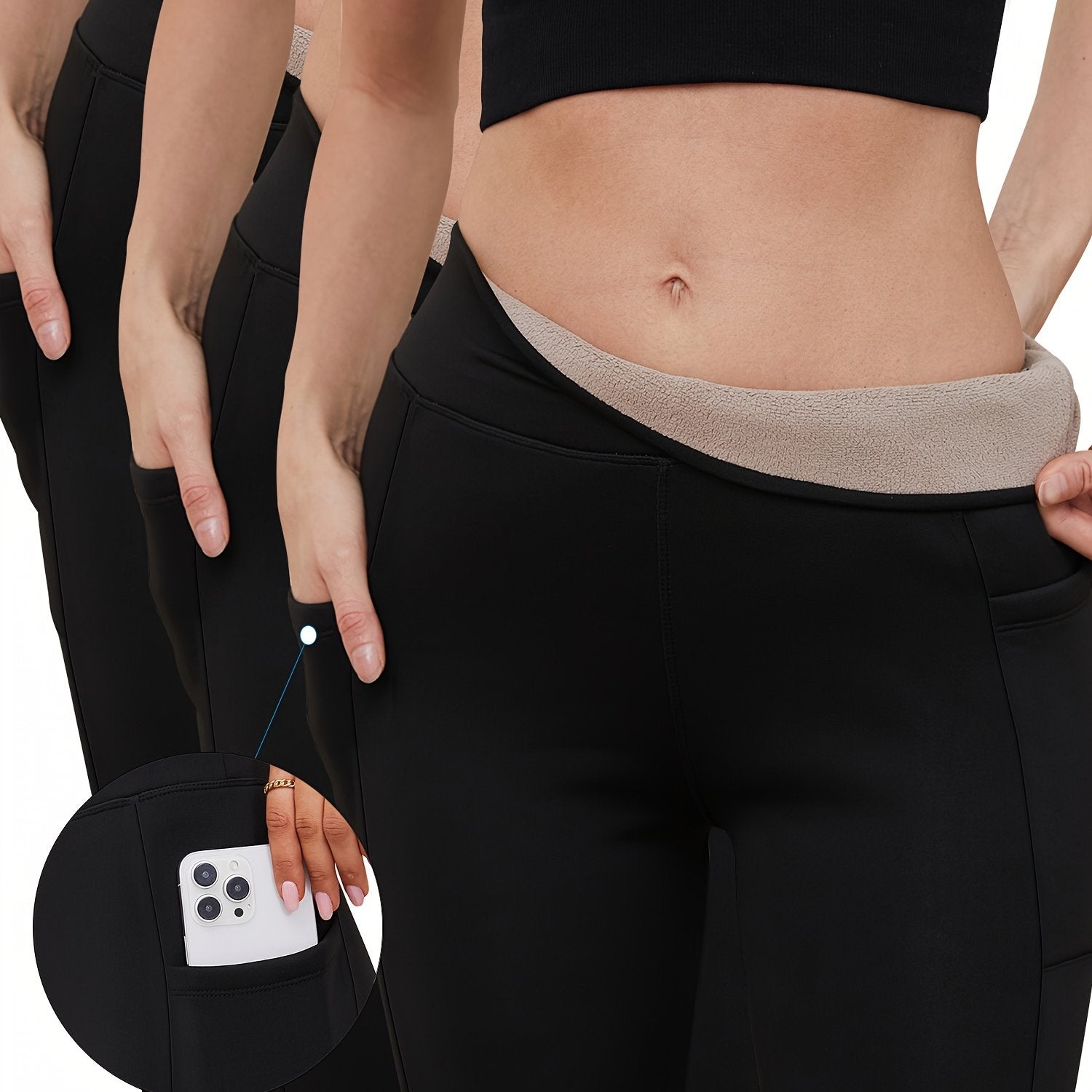High Waist Fleece Liner Yoga Pants Side Pocket Slimming Yoga Leggings