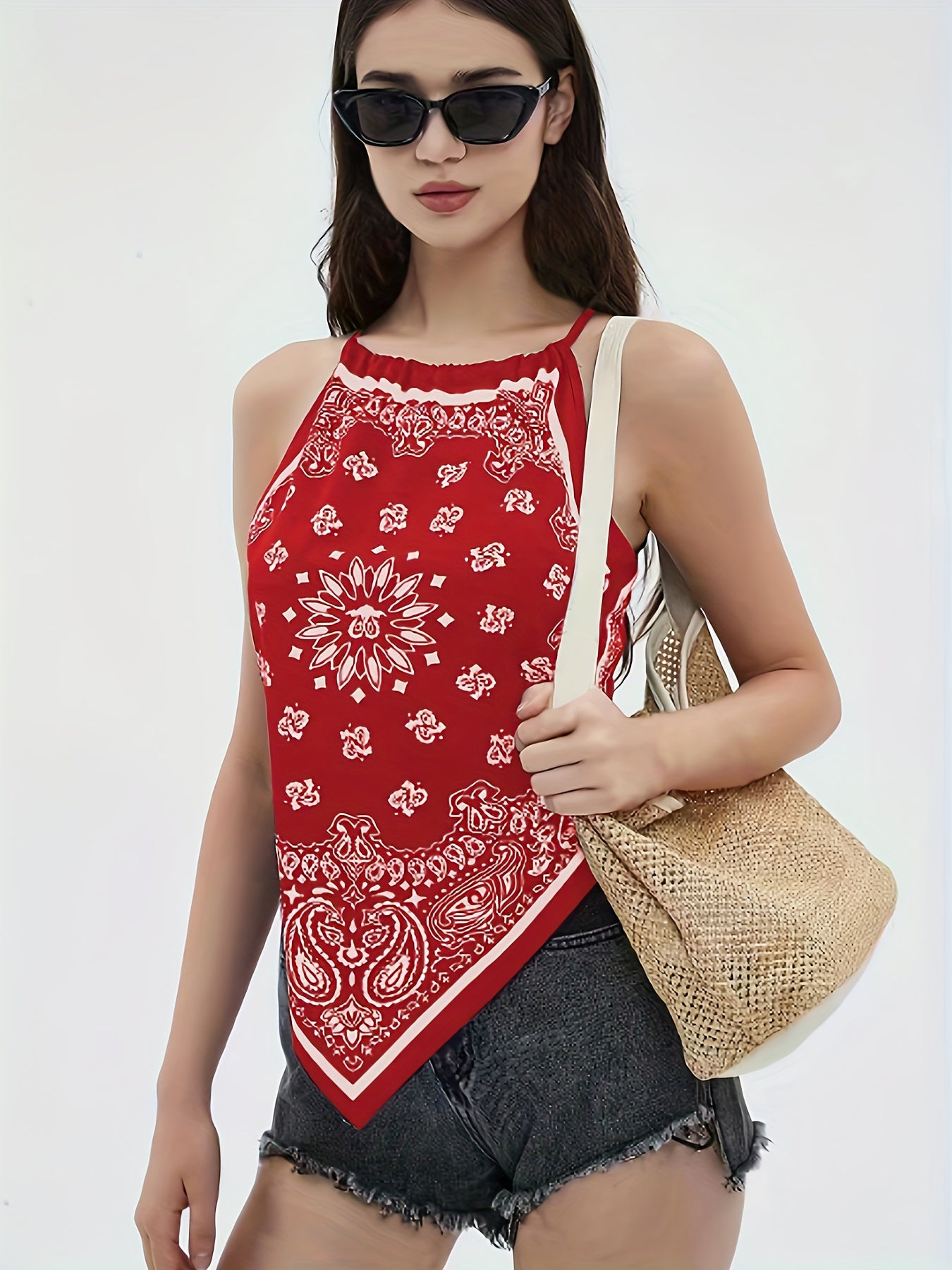 Paisley Print Halter Neck Top Sleeveless Summer & Spring Women's Clothing