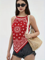 Paisley Print Halter Neck Top Sleeveless Summer & Spring Women's Clothing