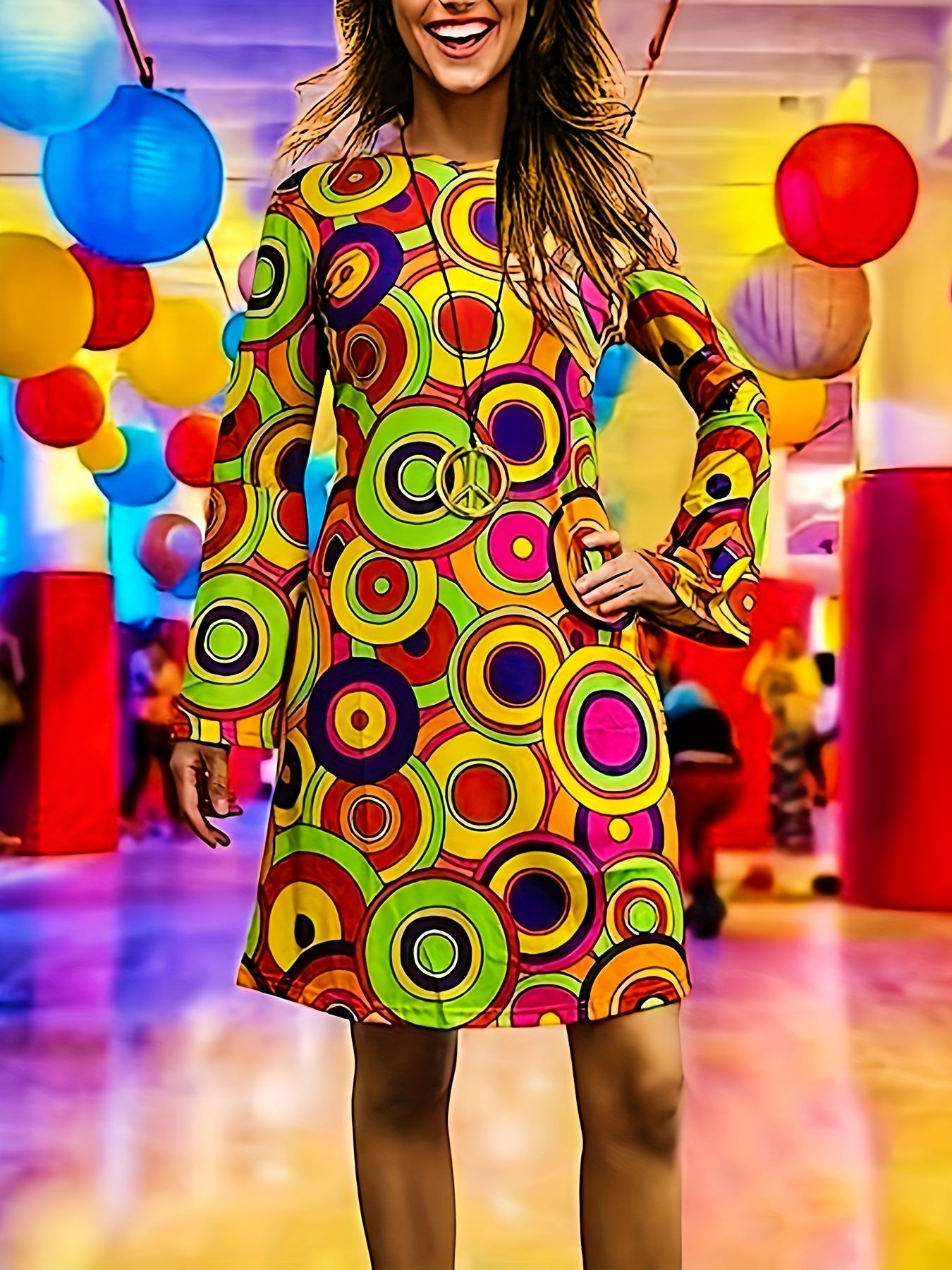 Flared Sleeve Round Neck Plus Size Party Dress