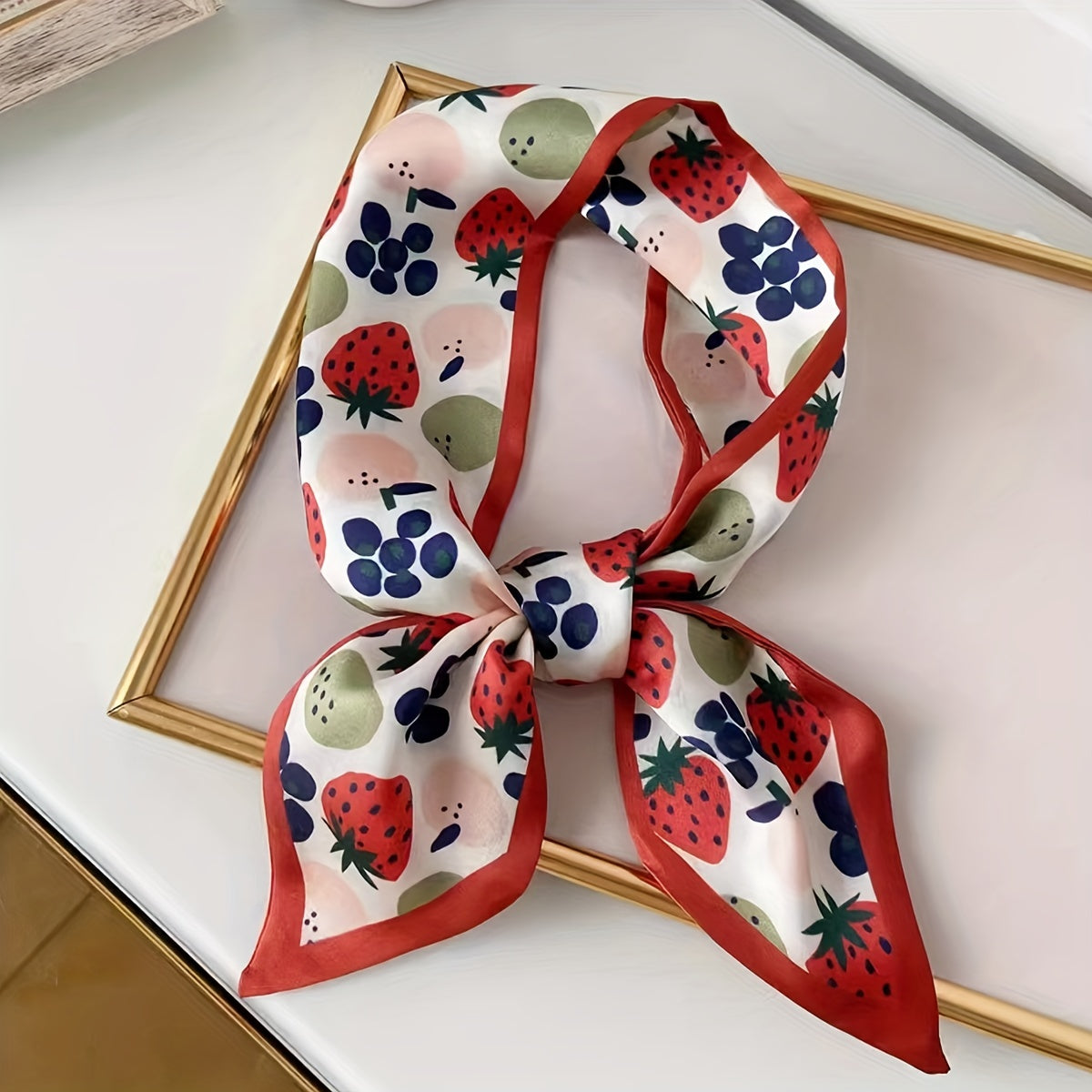 Floral Print Hair Ribbon Scarf Silky Neck Scarf Twill Handle Wrist Scarf