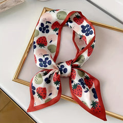 Floral Print Hair Ribbon Scarf Silky Neck Scarf Twill Handle Wrist Scarf