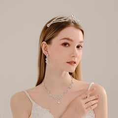 3PCS Wedding Necklace Earrings Crown Set Bridal Jewelry