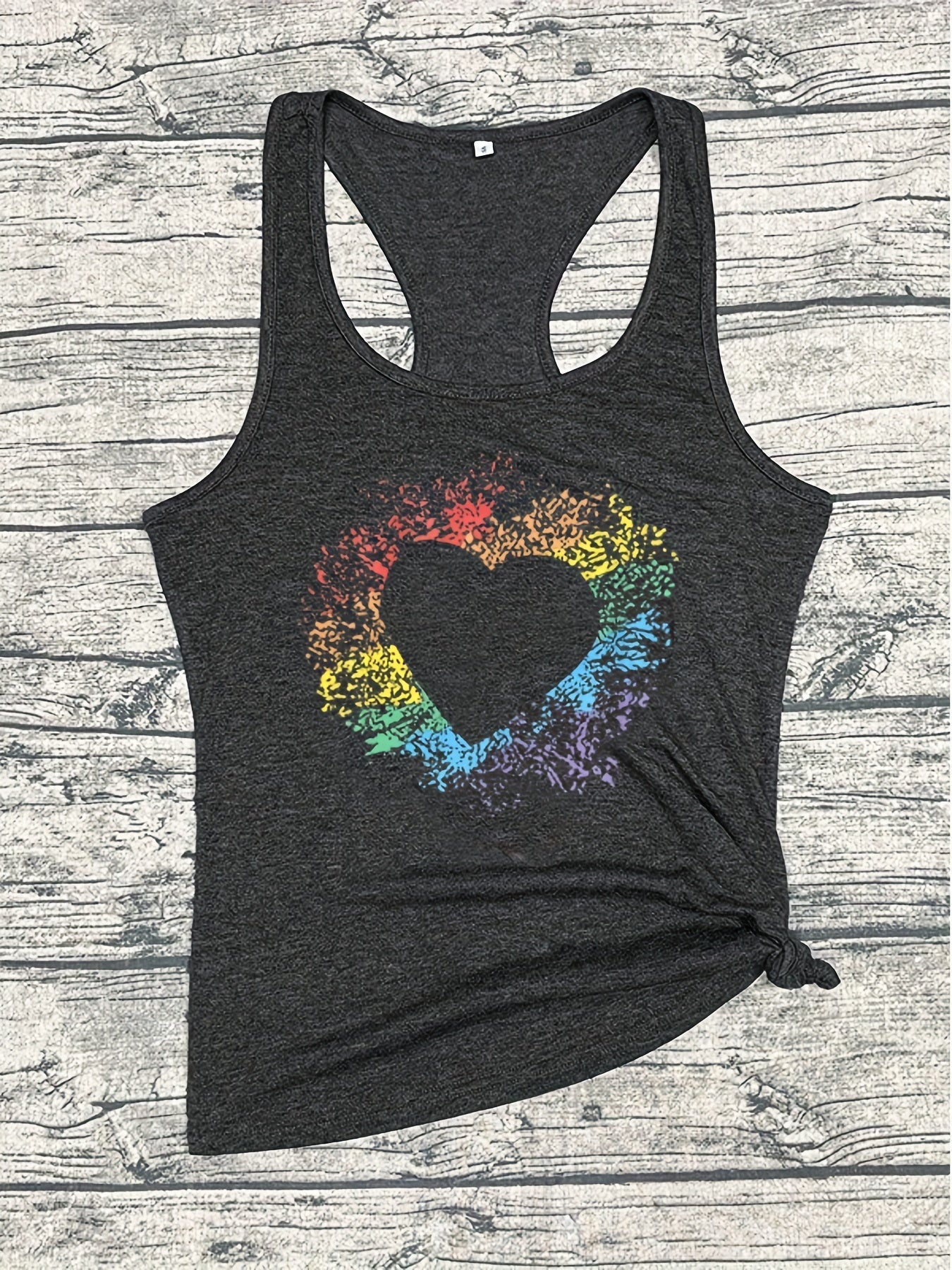 Rainbow Heart Print Tank Top Sleeveless Casual Summer Women's Clothing