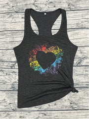 Rainbow Heart Print Tank Top Sleeveless Casual Summer Women's Clothing