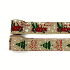 4 57M Christmas Ribbon Vintage Truck Wired Burlap Ribbon