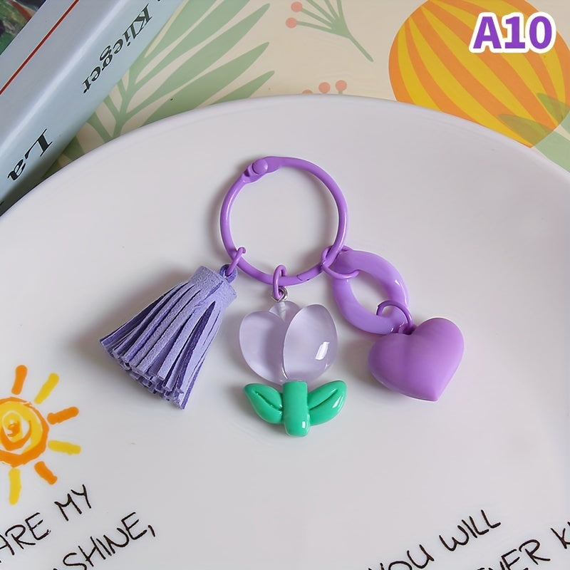 Tulip Flower Keychain Backpack Headphone Charm Pendant Ornament