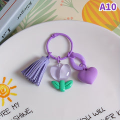 Tulip Flower Keychain Backpack Headphone Charm Pendant Ornament