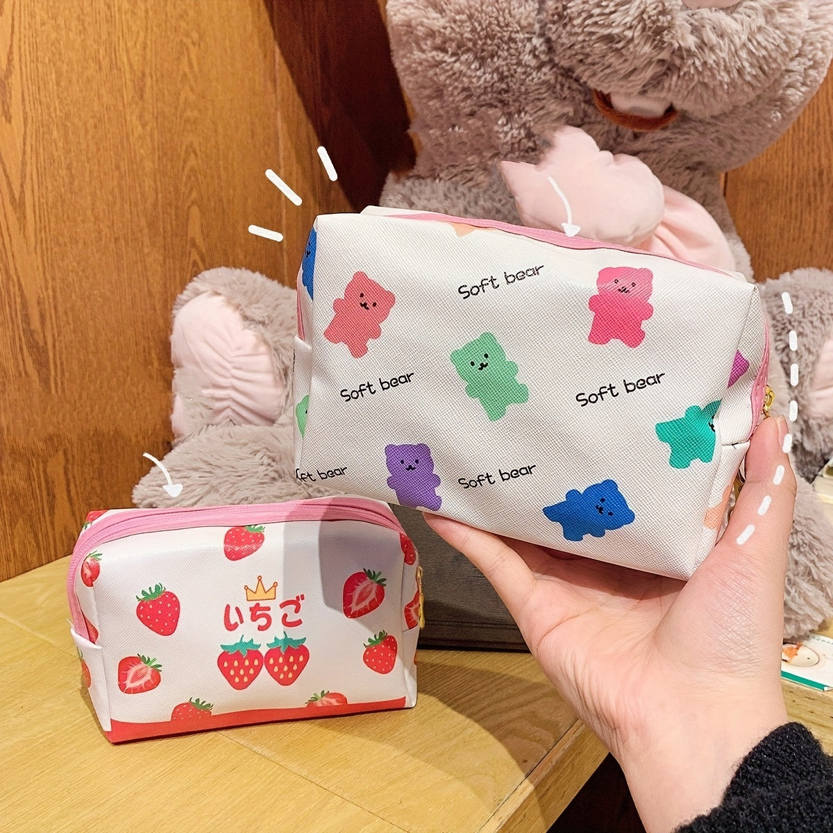 Cherry Print Square Makeup Bag Cartoon PU Toiletry Bag