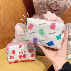 Cherry Print Square Makeup Bag Cartoon PU Toiletry Bag