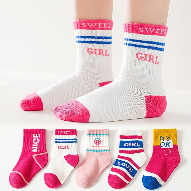 5pairs Girls Kids Casual Sports Socks Strawberry Sweet Thin Breathable