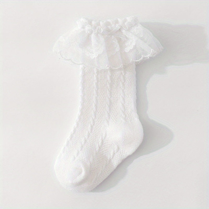 Girls Knitted Lace Princess Floral Knee High Socks