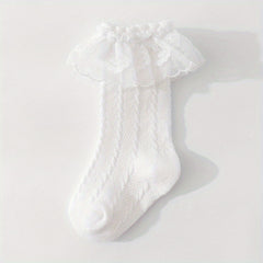 Girls Knitted Lace Princess Floral Knee High Socks