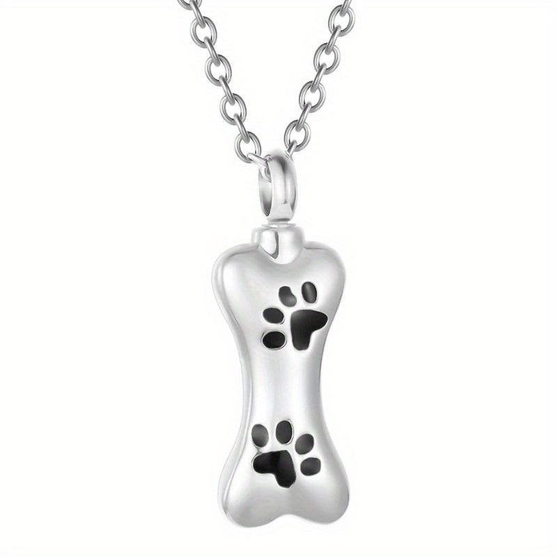 Stainless Steel Paw Bone Pendant Cremation Urn Necklace