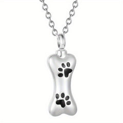 Stainless Steel Paw Bone Pendant Cremation Urn Necklace