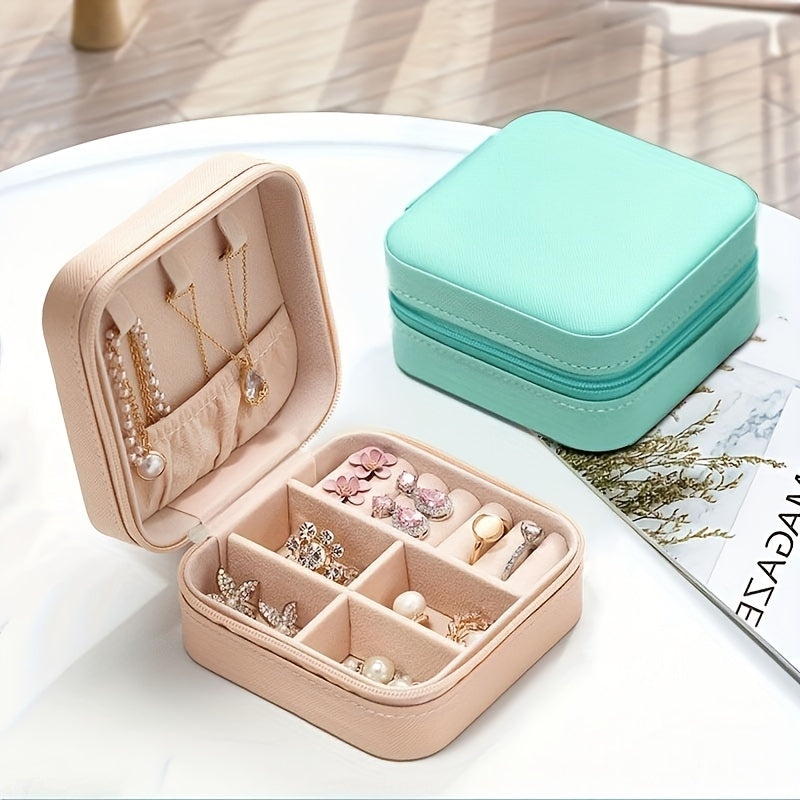 Portable Jewelry Box PU Leather Ring and Earring Storage Container