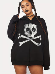 Gothic Skull Print Long Sleeve Hoodie