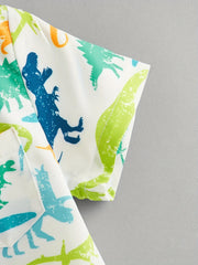 Boys Dinosaur Print Shirt Short Sleeve Collared Top