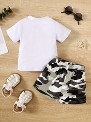 Toddler Boys Block Short Sleeve Top & Shorts Set Camo Print Summer Outfits