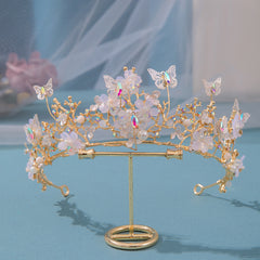 Bridal Pearl Rhinestone Crown Tiara Butterfly Floral Crown Wedding Gift