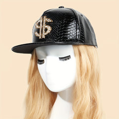 PU Leather Snapback Hat Rhinestone Patch Baseball Cap Unisex