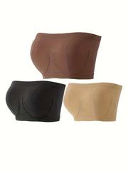 3pcs Strapless Bandeau Bras Comfy & Soft Stretch Everyday Bra Women's Lingerie