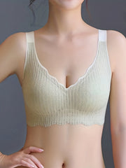 2pcs Lace Wireless Bras Soft & Comfy Scallop Trim Anti sagging Bra