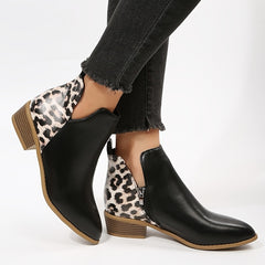 Chunky Heeled Short Boots Pointed Toe Chelsea Boots Women's