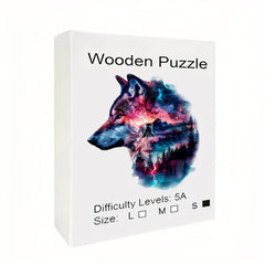 Starry Night Wolf Jigsaw Puzzle with Animal Shapes