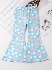 Girls Kids Polka Dot Flare Leg Pants Set Summer Clothes