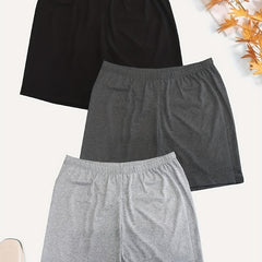 3 Pack Plus Size Sports Shorts Women's Plus Solid Elastic Medium Stretch Shorts
