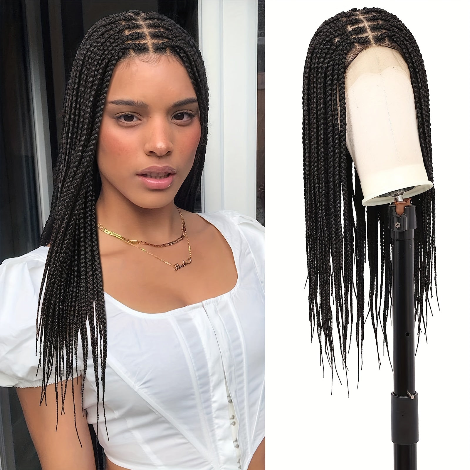 Triangle Knotless Box Braided Wig Full Lace Front Synthetic Natural Look