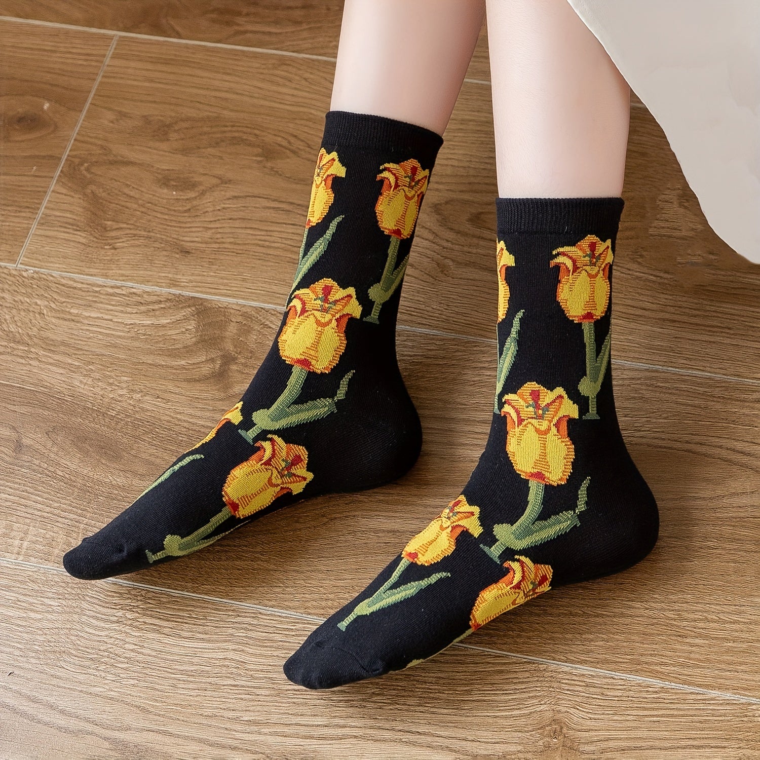 4 Pairs Rose Print Socks Soft & Mid Tube Socks Women's Stockings