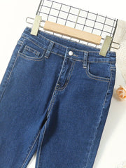 Girls Slim Fit Stretch Denim Long Pants With Pocket