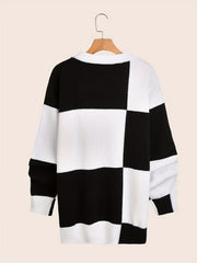 Men's Block Knit Sweater Warm Round Neck Pullover
