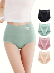 4 Pcs Women's Cotton Full Coverage Briefs Comfortable Tummy Control Panties