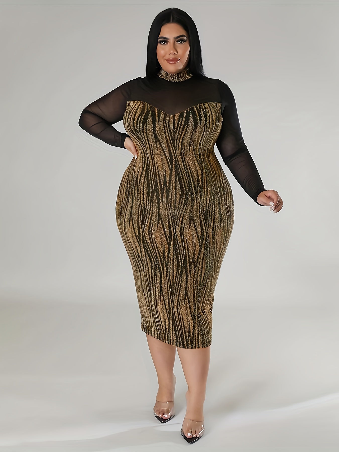 Geometric Print Mesh Bodycon Dress