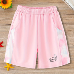 Girls Casual Tie Dye Sports Shorts with Taping