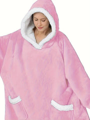 Plush Hooded Lounge Robe Warm & Comfy Long Sleeve Robe Women's Loungewear