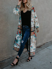 Floral Print Chiffon Long Sleeve Cover Up Beach Cardigan