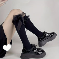 Bow Lace Trim Calf Socks Knee High Socks Women's Stockings