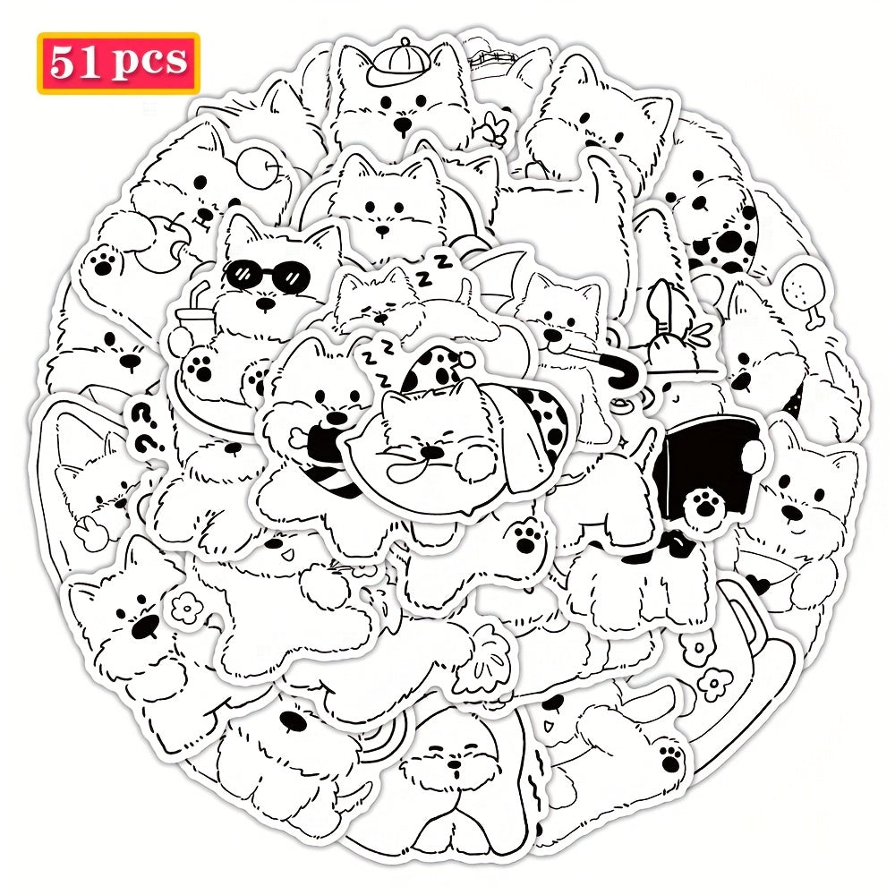 51pcs Anime Westie Stickers Vinyl Decals Monochrome Dog Art for Laptops