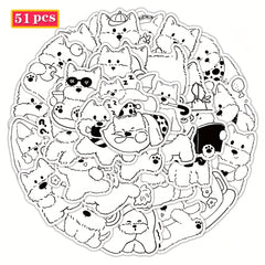 51pcs Anime Westie Stickers Vinyl Decals Monochrome Dog Art for Laptops