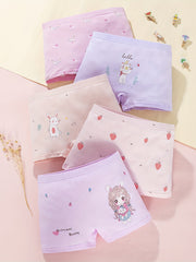 5pcs Girls Cartoon Print Boxer Briefs Underwear